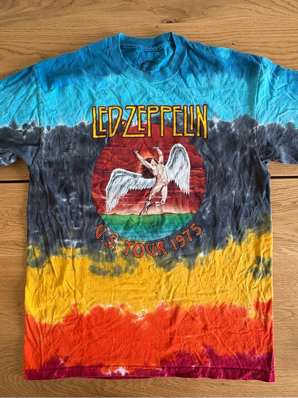Led Zeppelin US Tour 1975 Tie Dye T Shirt L Icarus Swan Song Rock Band Tee Mens